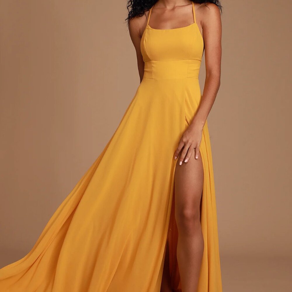 New with Tags! Lulu's Mustard Yellow Backless Maxi Dress Size XS